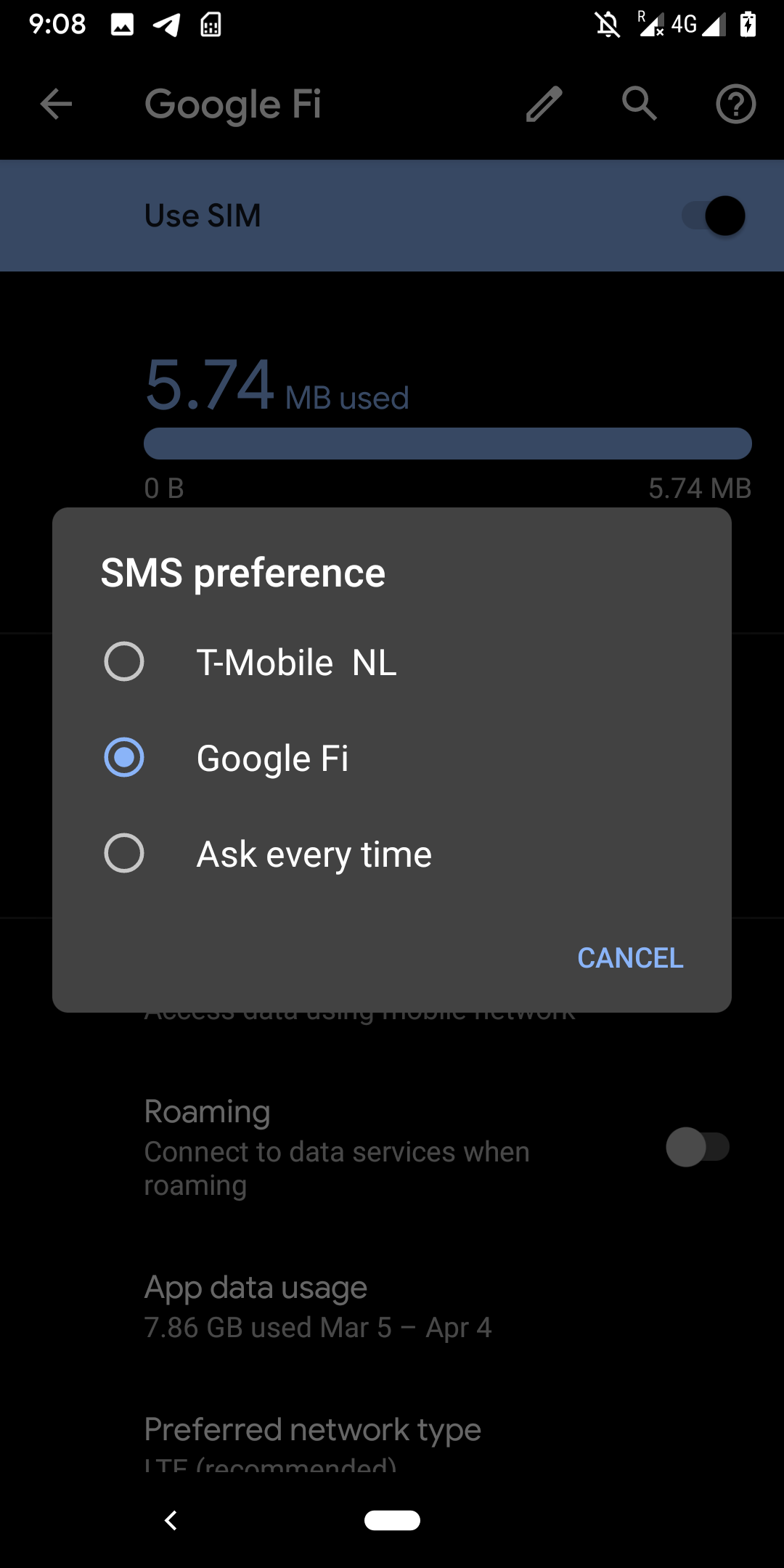 Screenshot of new Android Q SIM switcher Screenshot of new Android Q SIM switcher